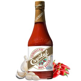 Crystal Louisiana's Pure Hot Sauce with Garlic, 12 Ounce, Aged Cayenne Peppers, Medium Heat, Flavor Gumbo to Bloody Mary's