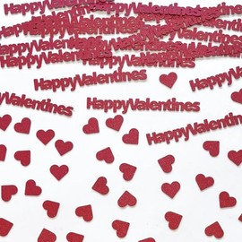 HappyValentines Heart Confetti - Pearlescent Card with Red Heart Shapes - Scatter/Sprinkle on a Table as Decorations