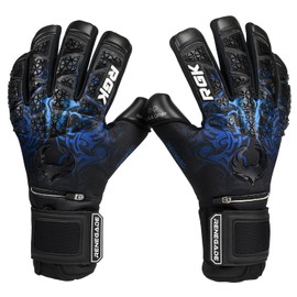 Renegade GK Limited Edition Rogue Arcane Goalie Gloves with Fingersaves | 4mm Giga Grip | Black & Blue Goalkeeping Gloves (Size 9, Youth-Adult, Neg. Cut, Level 4+)