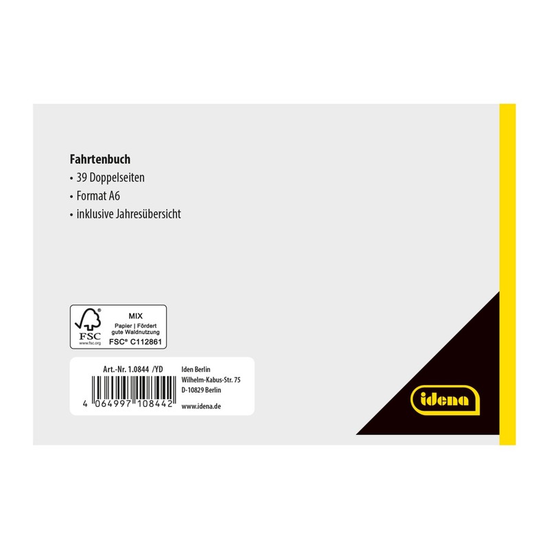 Idena 10844 – logbook, DIN A6, for approx. 312 journeys,