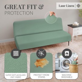 LANE LINEN Futon Sofa Bed Cover - Stretchable Futon Mattress Cover Full Size, Super Soft Armless Sofa Cover with Elastic Bottom, Knitted Fabric Furniture Protector, Machine Washable - Granite Green