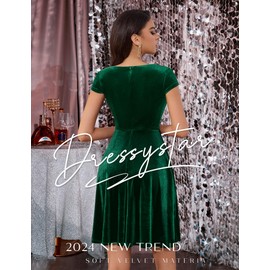 Dressystar Women's Velvet Cocktail Dress for Women 2024 Fall Vintage A-Line Elegant Velvet Dress Cap Sleeve Winter Formal Dress 1956SR DarkGreen XXL