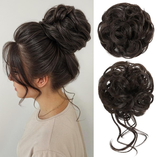 CJL HAIR 2PCS Messy Bun Hair Pieces Wavy Curly Synthetic