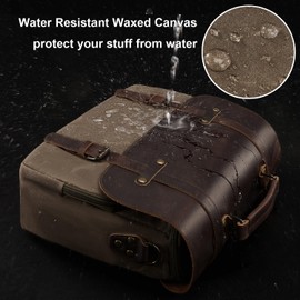 Mens Messenger Bag Waxed Canvas Laptop Briefcase 15.6“ Vintage Genuine Leather Crossbody Bags Waterproof Satchel Shoulder Bag