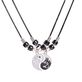 XAM 2 PCS Yin Yang Pendant Necklace Set Friendship Couple BFF Necklaces TaiChi Fish Necklace Jewelry Set Dragon Matching Unique TaiChi Fish Couple Necklace