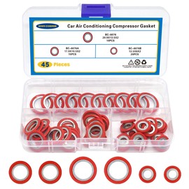 Air Conditioning Compressor Port Seal Washer Kit A/C Gasket Assortment 45 Pieces (Dark Red)