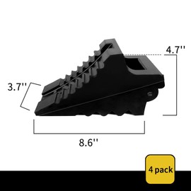ROBLOCK Solid Rubber Wheel Chocks Heavy Duty Trailer Chock -4 Pack Black, 8.6" Long x 3.7 Wide x 4.7" High for Car, Travel Trailers, RV, Truck, and ATV