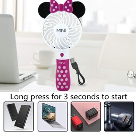 Cute Personal Mini Fan, Handheld & Portable USB Rechargeable Fan with Beautiful LED Light, 2 Speed Settings, Built-in Stand, Portable Battery Operated for Home, Office, Indoor & Outdoor Use (Pink)