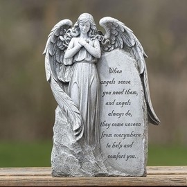 Roman Angel Garden Stone Statue, 11.25-inch Height, Resin, Stone Powder and Paint, Outdoor, Garden Décor