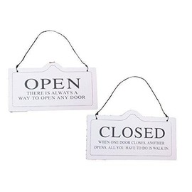 ace. Vintage Style OPEN CLOSED Double Sided Plate Wooden (White)