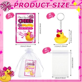 Seenelling 40 Set Cheer Gifts Bulk Includes Duck Keychain You've Been Cheer Ducked Tags Small Ribbon Bows Organza Bags Dispensing Glue Inspirational Gift for Cheerleader Team Sports Accessory (Rose Red)