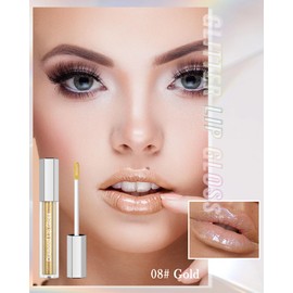 Gold Chameleon Glitter Lip Gloss,Metallic Shimmer Longlasting Plumping Non Sticky Lipgloss For Mature Lips,Iridescent Color Changing Holographic Lipstain For Party&Cosplay,Vegan Formula Lip Makeup-08