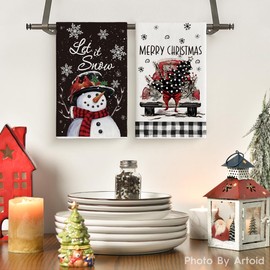 Artoid Mode Black Snowman Truck Xmas Trees Santa Claus Merry Christmas Kitchen Towels Dish Towels, 18x26 Inch Farmhouse Decoration Hand Towels Set of 4