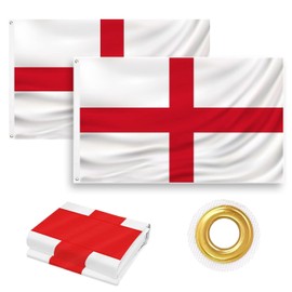 2PCS England Flag 5ft x 3ft Large St Georges Red & White English Flag with Brass Eyelets, Premium Polyester Flags For Outdoor - Sports Events, National Celebrations & Patriotic Displays