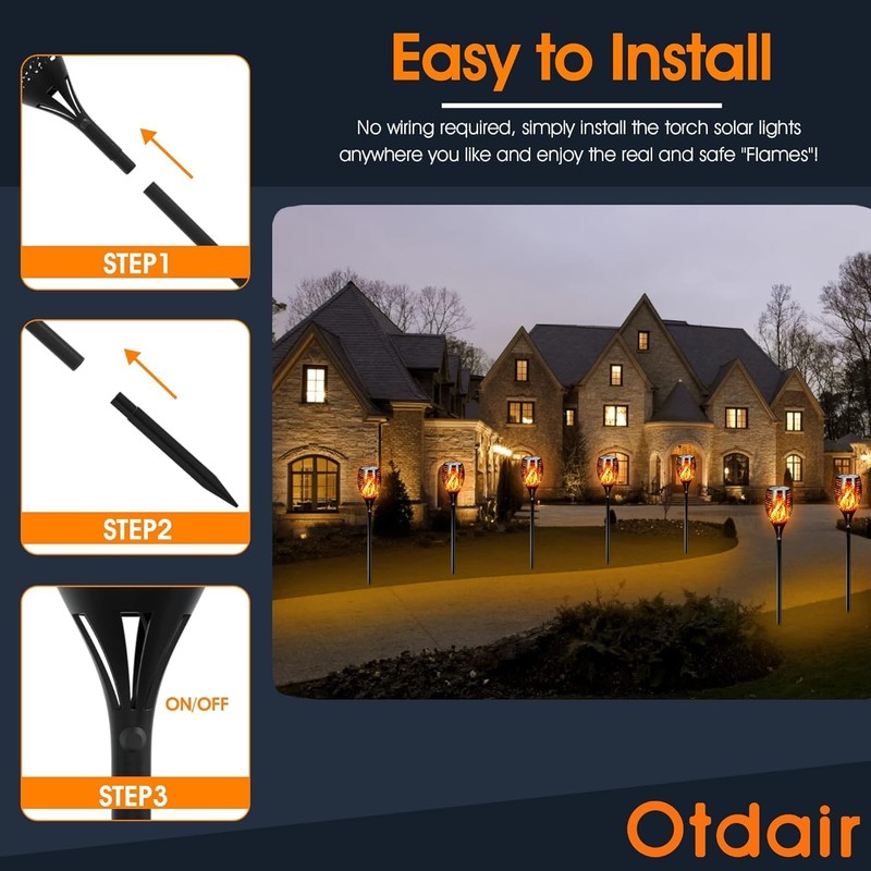 Otdair 96 LED Solar Lights Outdoor Upgraded 6 Pack, 43"