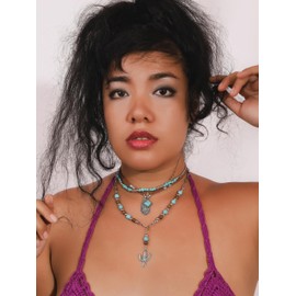 MINACHI Retro Created Turquoise Sweater Chain Necklace Set, Beaded Ethnic Style, Cactus Square Drop Pendant, Gift Jewelry for Women