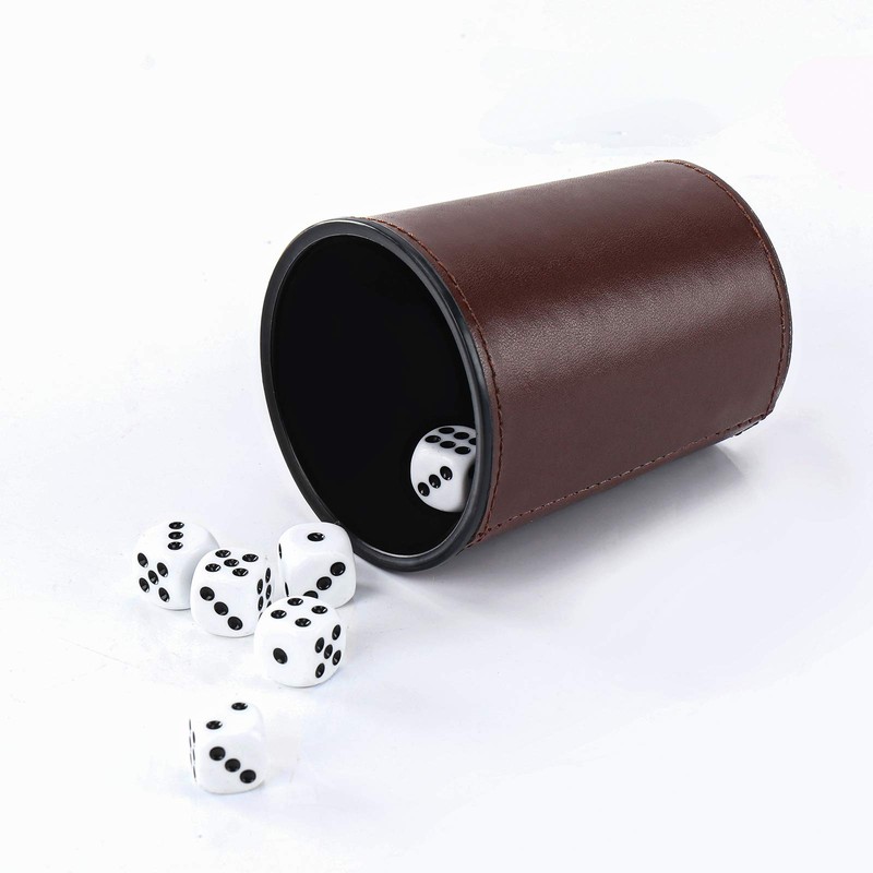 X SIM FITNESSX Leather Dice Cup Set, 6 Dice with
