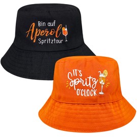 SAIIURV 2 Stück Orange Schwarz Fischerhut Herren Damen Anglerhut Aperol Hut Sommerhut Aperoli Accessoires Lustige Hüte für Damen Herren Sommer Party Karneval (DE/NL/SE/PL, Numerisch, 58, 2 Stück)