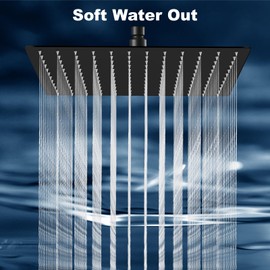 Midanya Rain Shower Head, Stainless Steel Large Rainfall Shower Head High Pressure, Bathroom Waterfall Square Showerhead, Ceiling or Wall Mount, Matte Black 12 Inch