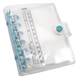 TSUKURIRO Mini 6 Hole Personal Organizer Color Ring PVC Binder Refill Square Notebook, Clear Pocket Set, Mini Size (Pale Blue)