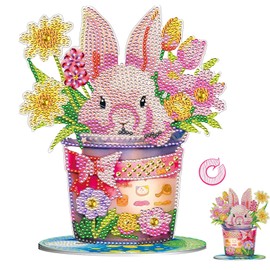 Hudestail Bunny Tabletop Diamond Painting for Adults Diamond Art Kit for Drawer Desk Storage Decoration with Stand Gem Paint Art Desktop Placement Ornament Box Kit