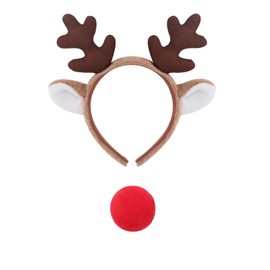 LEKTIST Reindeer Antlers Headband with Red Nose, Antlers Hair Hoop Headpiece Rudolph Red Nose Costume Set