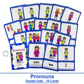 Lilias Pronouns English Grammar Double-Side Learning Flash Cards - 18 Card Set for Homeschool, Preschool, Primary School, ESL, Autism, Vocabulary Building