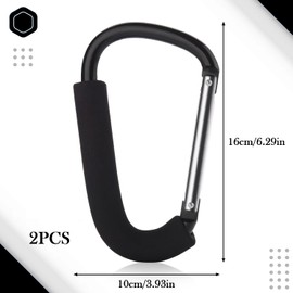 Demarsen Pack of 2 Pram Carabiners, Black Mummy Clip, Large, Aluminium Carabiner, Large for Prams, Shopping Bags, Storage Bags, Umbrellas, Handbags