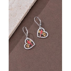 Dorunmo Cardinal Earrings for Women 925 Sterling Silver Red Cardinal Bird Earrings Cute Bird Leverback Earrings Heart Cardinal Jewelry Memorial Gifts for Women