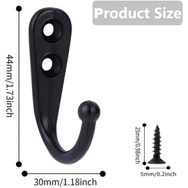 Namvo Pack of 20 Large Coat Hooks Wall Single Mounted Hook Hanger with 40 Pieces Screws Perfect Use in Bedroom Bathroom Kitchen Black