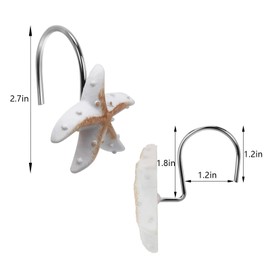 12-Pack Coastal Shower Curtain Hooks – Decorative Seashell, Starfish & Conch Design, Rust-Proof Stainless Steel, Fits Standard Rods, Nautical Bathroom Decor for Beach & Ocean Themes