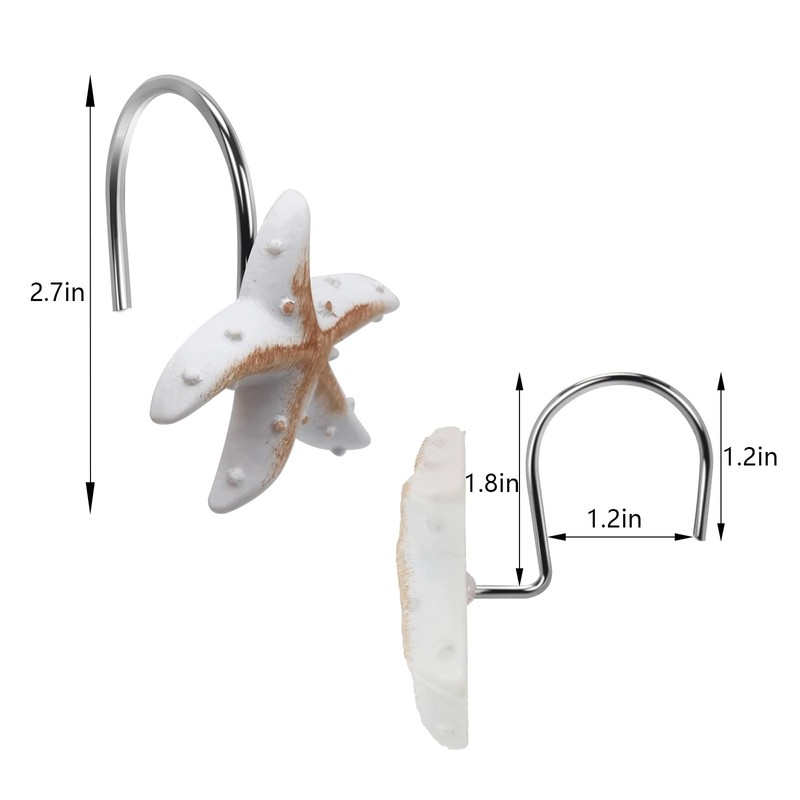 12-Pack Coastal Shower Curtain Hooks – Decorative Seashell, Starfish &