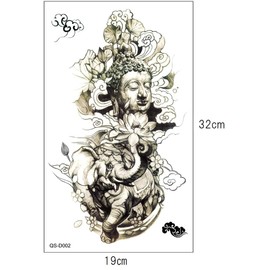tuzuru Waterproof Big Buddha Tattoo Sticker Set of 2 Bonus