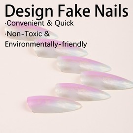 Press on Nails Medium Almond SWEKKE Fake Nails Full Cover Purple Gilding False Nails with Gold Foil Designs Glossy Glue on Nails Acrylic Nails Handmade Artificial Nails for Women Girls 24Pcs