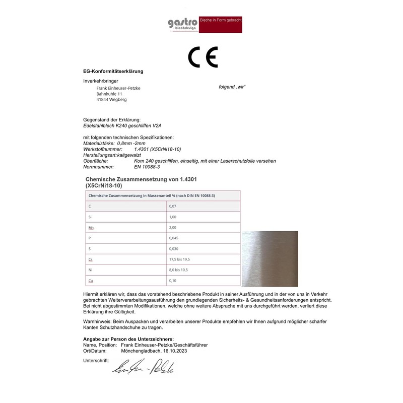 Stainless Steel Sheet Metal Strips 2000 x 25 mm K240