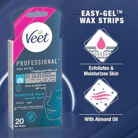 Veet Tiras de cera fría facial para piel normal, paquete de 20
