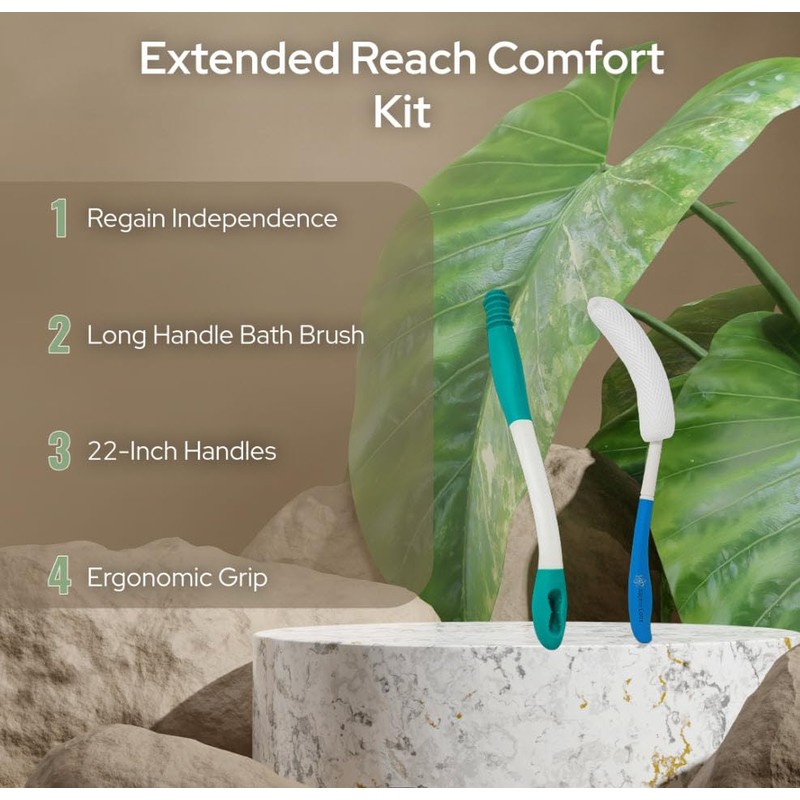 Extended Reach Toilet Wiper & Bath Brush Set - Long