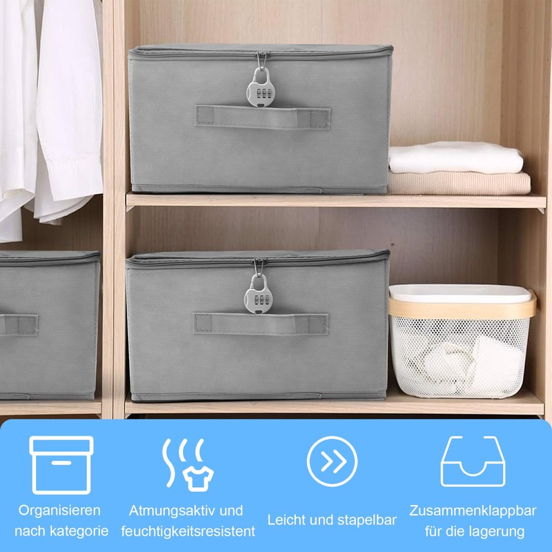 APOMOONS Lockable Box Boxes Storage Box with Lid Fabric Cardboard