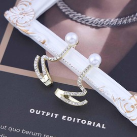 Cimenexe Bohemian Crystal Pearl Stud Earrings Gold Cz Ear Crawler Earring Cz Paved Cuff Earrings Pearl Rhinestone Cartilage Earrings Jewelry for Women and Girls