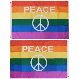 Peace Sign Rainbow Pride Peace Premium Quality Heavy Duty Double Sided 100D Woven Poly Nylon Flag 3x5 3'x5' Banner Grommets (RUF)