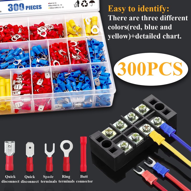 Tnisesm 300PCS Insulated Wire Crimp Connectors Assortment Kit with Ring,