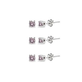 3-Pair Set Sterling Silver 3mm Round Colored Stud Earrings Made with European Crystals, Crystal,