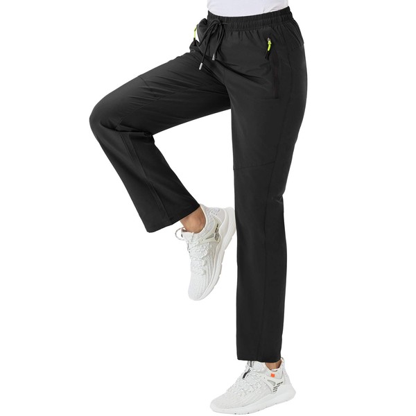 BGOWATU Women's Hiking Cargo Pants Quick Dry Lightweight Water Resistant Joggers Pants Zipper Pockets (Black,US M)
