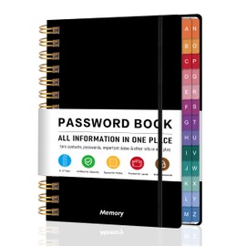 Spiral Password Book with Alphabetical Tabs – 4" X 5.5" Small Password Keeper Book with Inner Pocket for Seniors , Large Print, Hardcover, 468 Logins – Internet Password Organizer Notebook for Home & Office Use