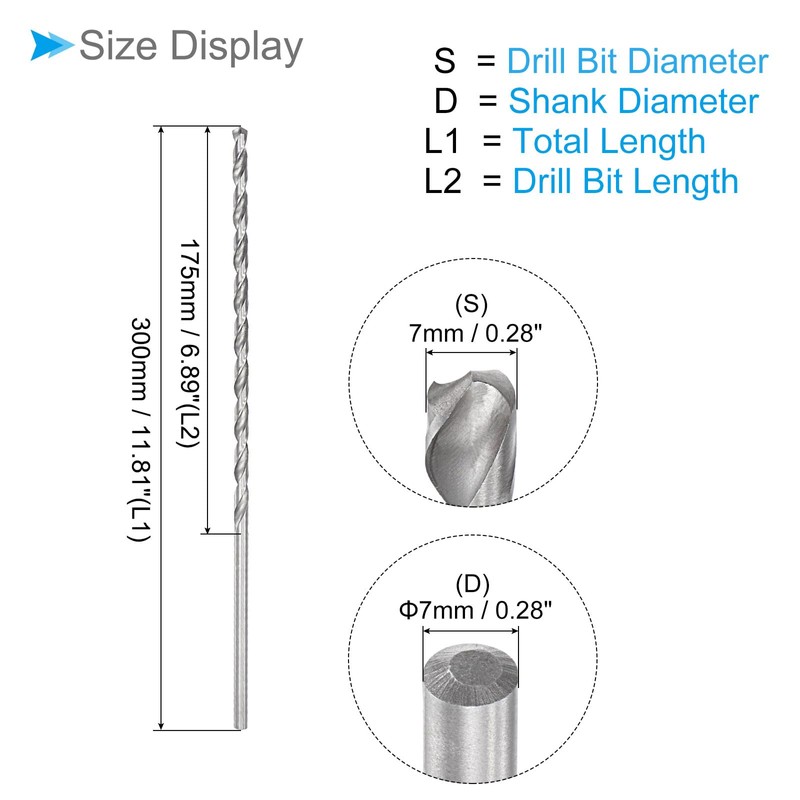 CoCud Extra Long Twist Drill Bit, 0.3 inch (7 mm)