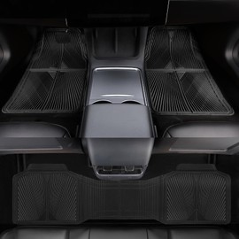 CAR PASS Rubber Car Mats,Car Floor Mats All Weather, Waterproof Trim-to Fit Automotive Floor Mats for Cars Trucks SUV,Anti-Slip Easy Clean, Heavy Duty Car Mats Full Set 3-Piece,All Black