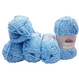 Himalaya Velvet 5 x 100 g Micro Polyester Knitting Wool, Baby Wool, Velvety 500 g Wool (Blue 90006)