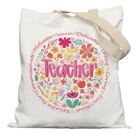 APJYM Floral Teacher Tote Bag, Teacher Appreciation Gifts Canvas Tote Bags for Women, Best Gifts for Teachers Educators Flower Reusable Grocery Shopping Bags