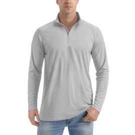 TACVASEN Men's UV Protection 1/4 Zip Long Sleeve Rash Guard UPF 50+ Long Sleeve Sports Shirts Long Sleeve Shirts, lightgrey