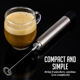 OVENTE Handheld Milk Frother and Foamer, Battery Operated Portable Stainless Steel Drink Mixer, Electric Coffee Blender Stirrer for Cappuccino, Latte, Frappe, Matcha and Hot Chocolate, Black FRS1020B